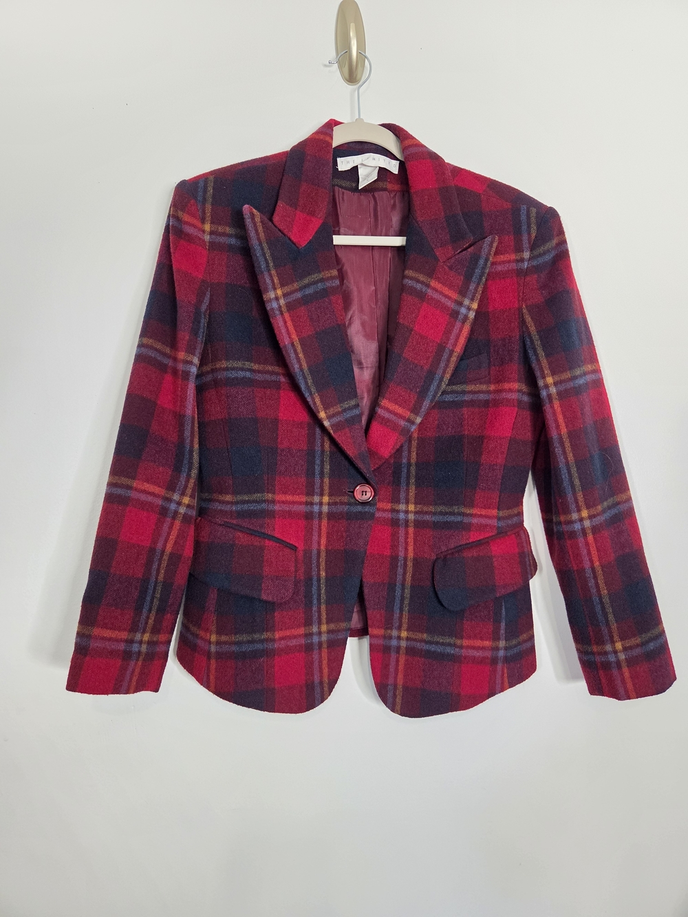 The Limited Red Tartan Plaid Wool Blend Peak Lapel Blazer Jacket Women's Small